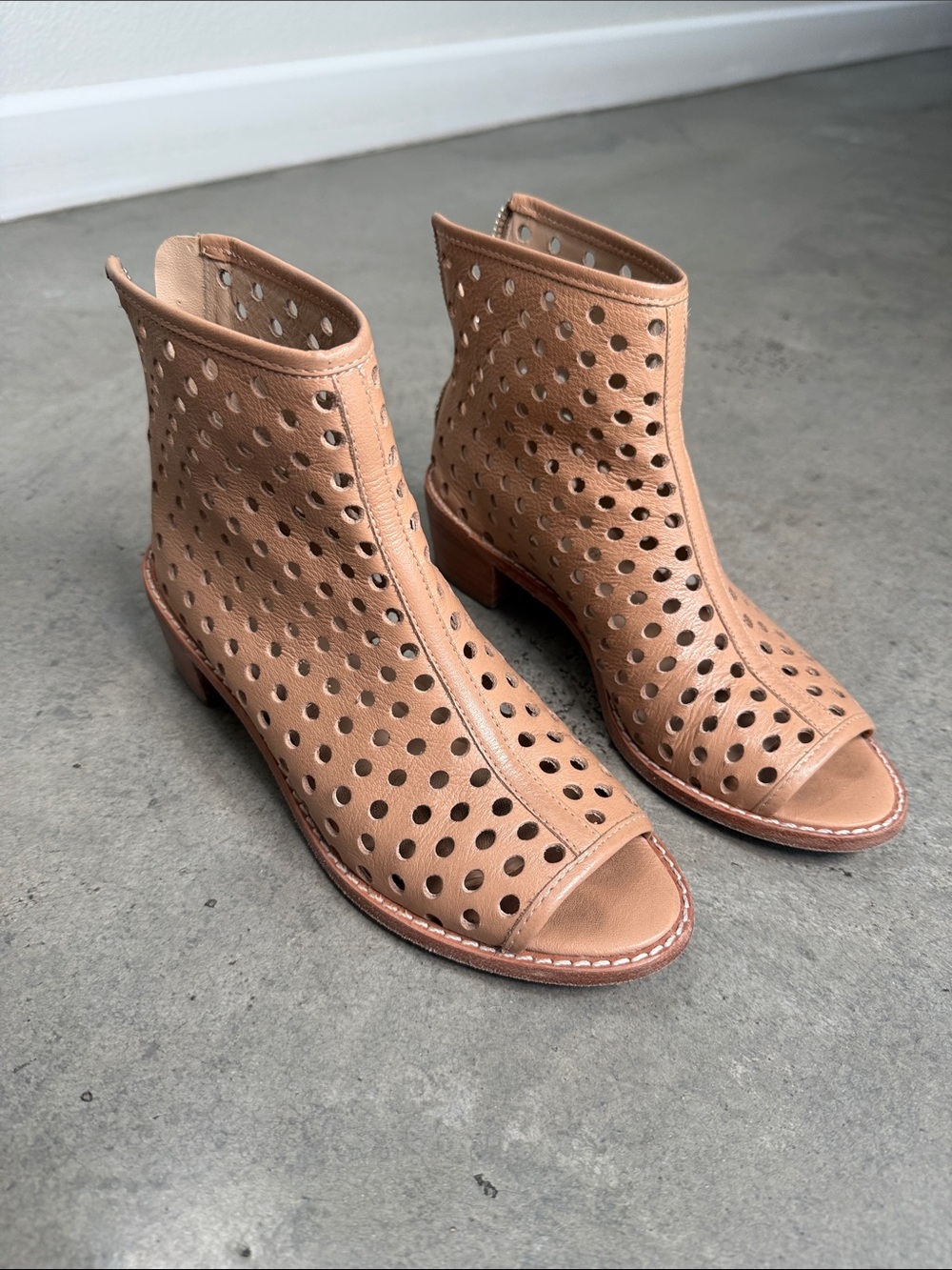 Loeffler Randall Women’s Perforated Peep-Toe Ankle Boots - Tan